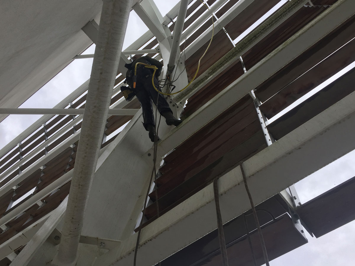 Maintenance of tensioned fabric structures